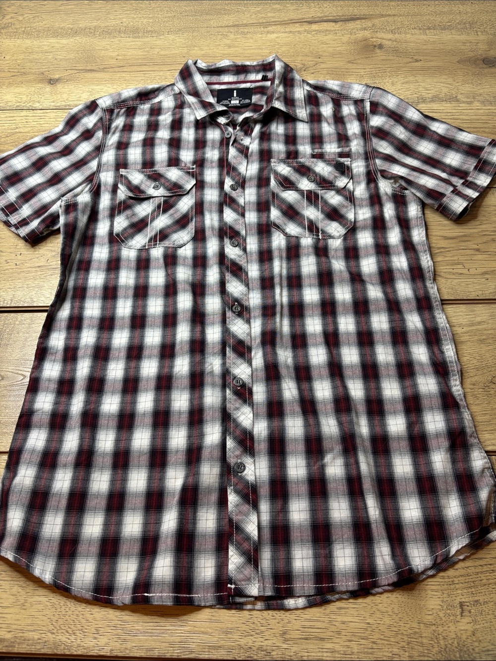 Buffalo David Bitton Men's Short Sleeve Plaid Shirt - Red, Black & White Size L